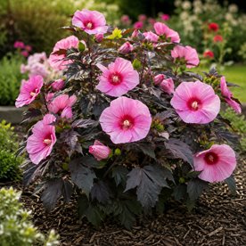 Hibiskus bylinowy Starry Night – czerwone kwiaty i ciemne liście